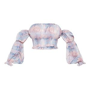 Multi Renaissance Cloud Shirred Bardot Puff Top
